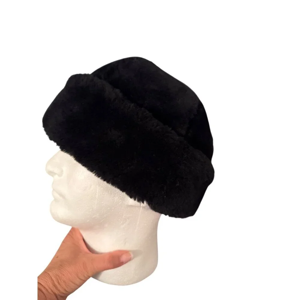 Surell x Saks Fifth Avenue Womens Shearling Fur Snowball Hat Size XL Black
